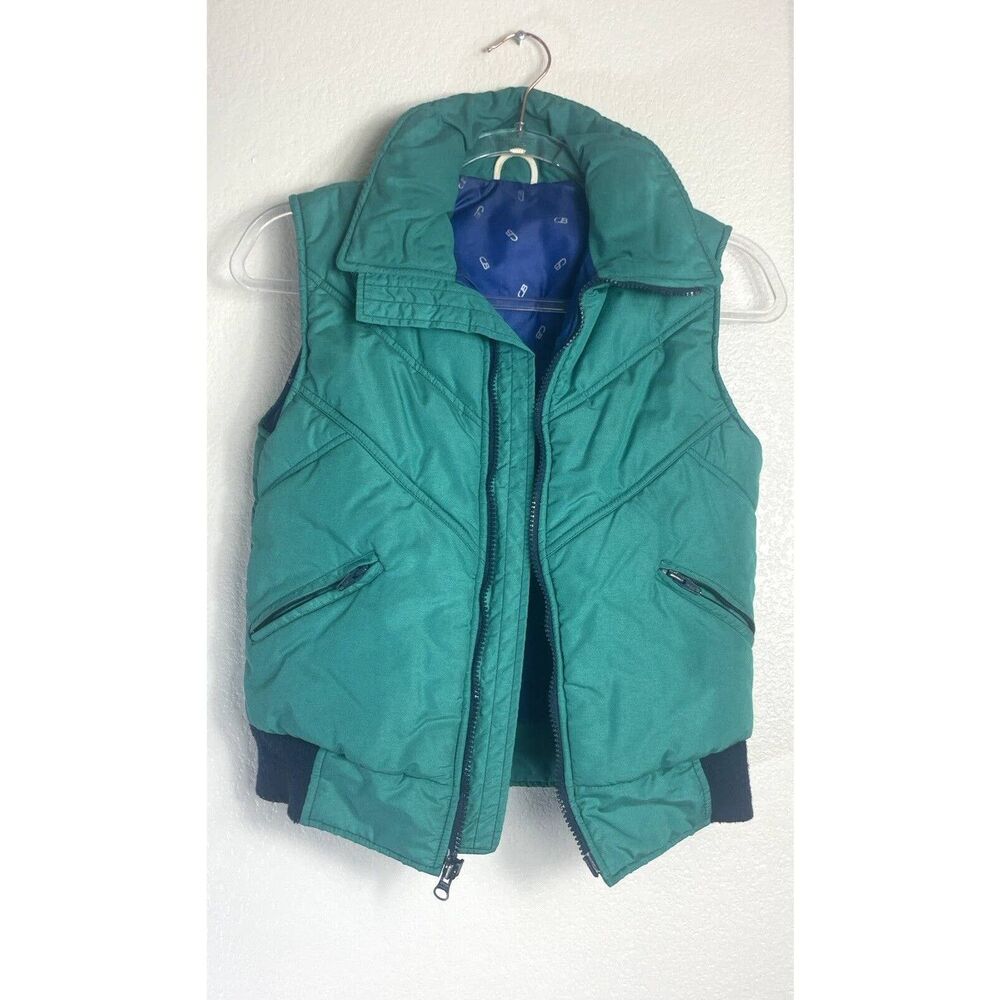 Vintage CB Sports Vest Green and Blue Kids XS Zip Up Winter Polyester Insulation